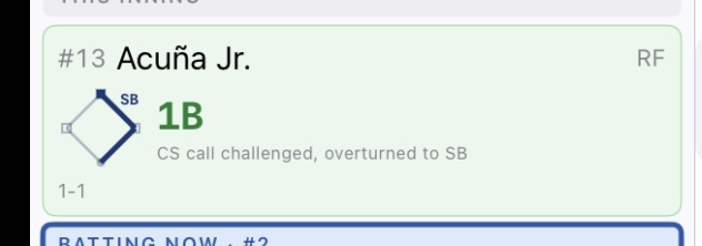 Result: runner back on 2B, out removed, auto-note on the runner&rsquo;s at-bat card
