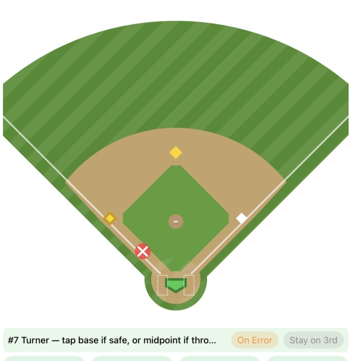 Runner placement prompt — tap the base where the runner ended up, or mark them out
