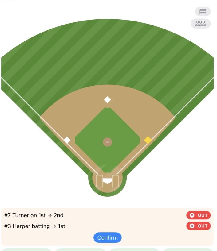 Runner resolution cards showing advancement options for each baserunner